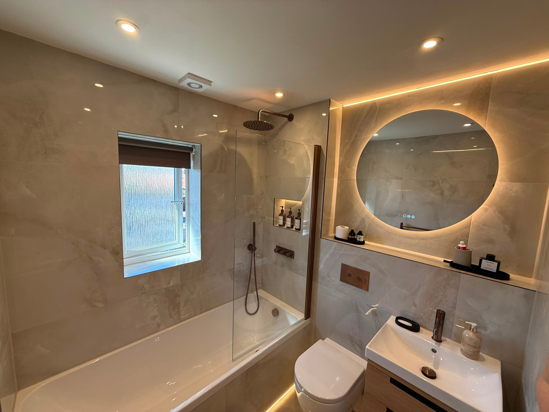 Shower-Bath Suite with Feature Ceiling Lighting by DPS Plumbing & Bathrooms in Sale, Manchester