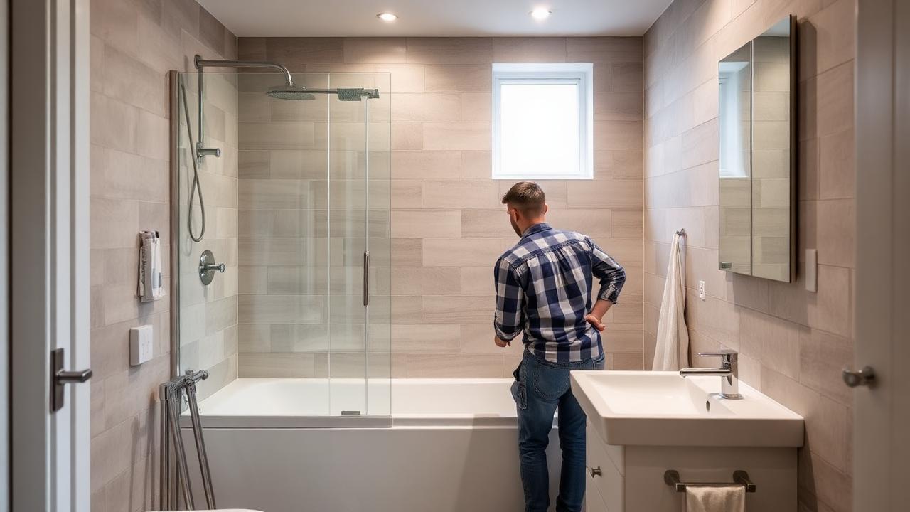 Luxury bathroom renovation in Greater Manchester featuring freestanding bath, large-format tiles and statement lighting