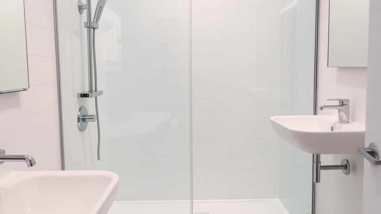 Modern fitted bathroom installation in Manchester with walk-in shower, vanity unit and chrome fixtures by DPS Plumbing & Bathrooms