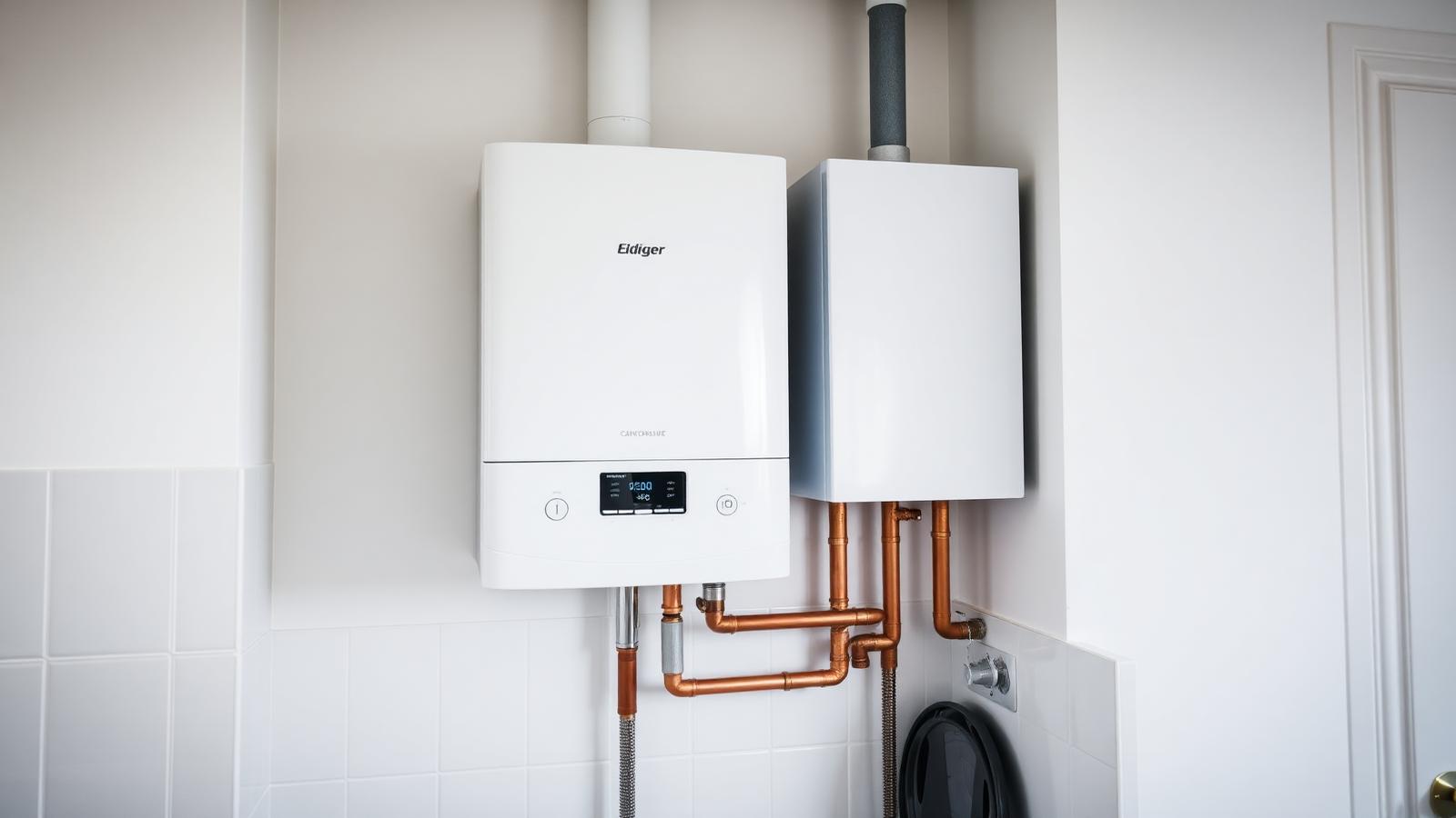 New A-rated combi boiler professionally installed on a utility room wall in Manchester by DPS heating engineers
